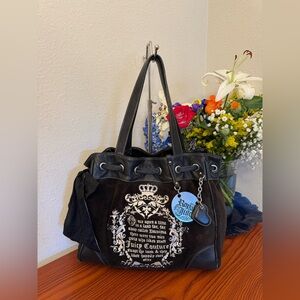 Vintage Juicy Couture Black Velvet Tote with Ornate Design
